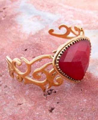 Barse Red Bordeaux Quartz Golden Statement Cuff Bracelet 43590₽