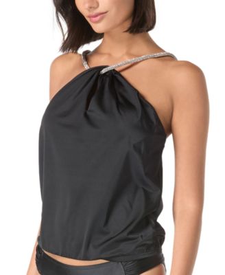 Carmen Marc Valvo Women's Metallic Halter Strap Tankini Top