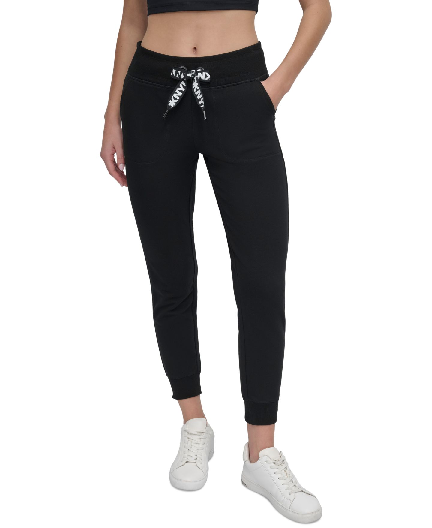 Женские брюки DKNY Sport Logo-Drawstring High-Rise, цвет: Чёрный — фото 1