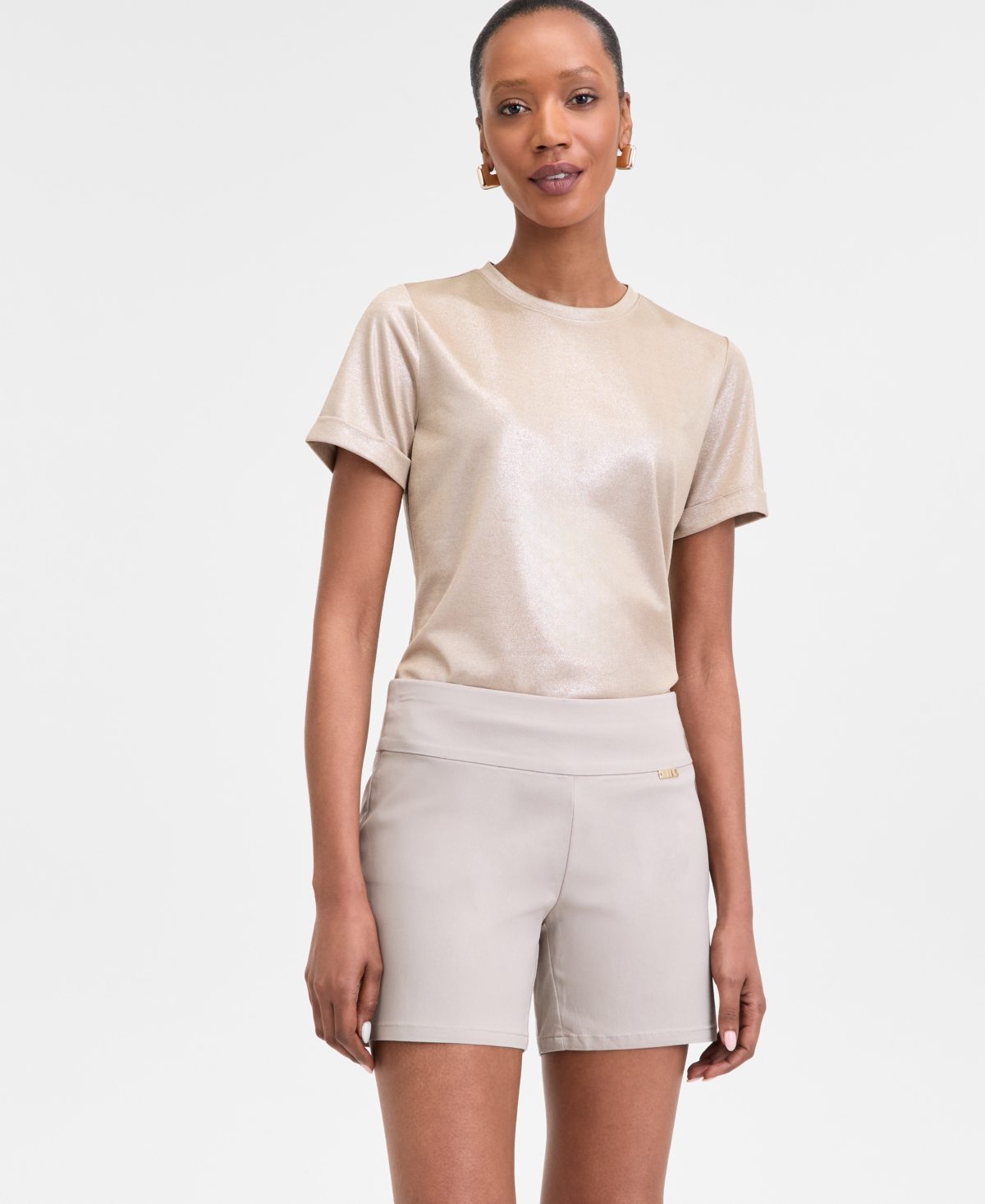 Petite Metallic Tee, Exclusively at Macy's - Gold