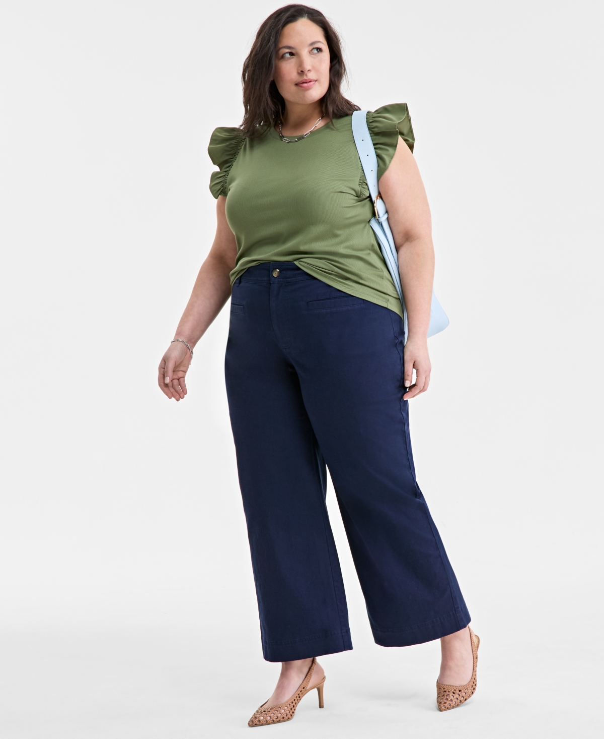 Trendy Plus Size Cropped Wide-Leg Chino Pants, Exclusively at Macy's - Intrepid Blue