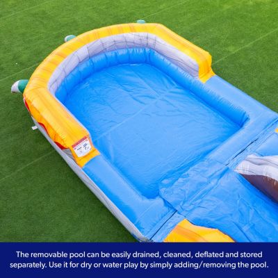 Herokiddo T-Rex 18' Water Slide with Detachable Pool & Air Blower, Tall Seating Height, Commercial Grade, 100% PVC Vinyl, Summer Fun, Outdoor Play, Blow Up Inflatable