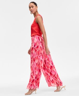 INC International Concepts Womens Printed Pleated Chiffon Halter Top - High-Rise Printed-Chiffon Wide-Leg Pants Exclusively at Macys 9490₽
