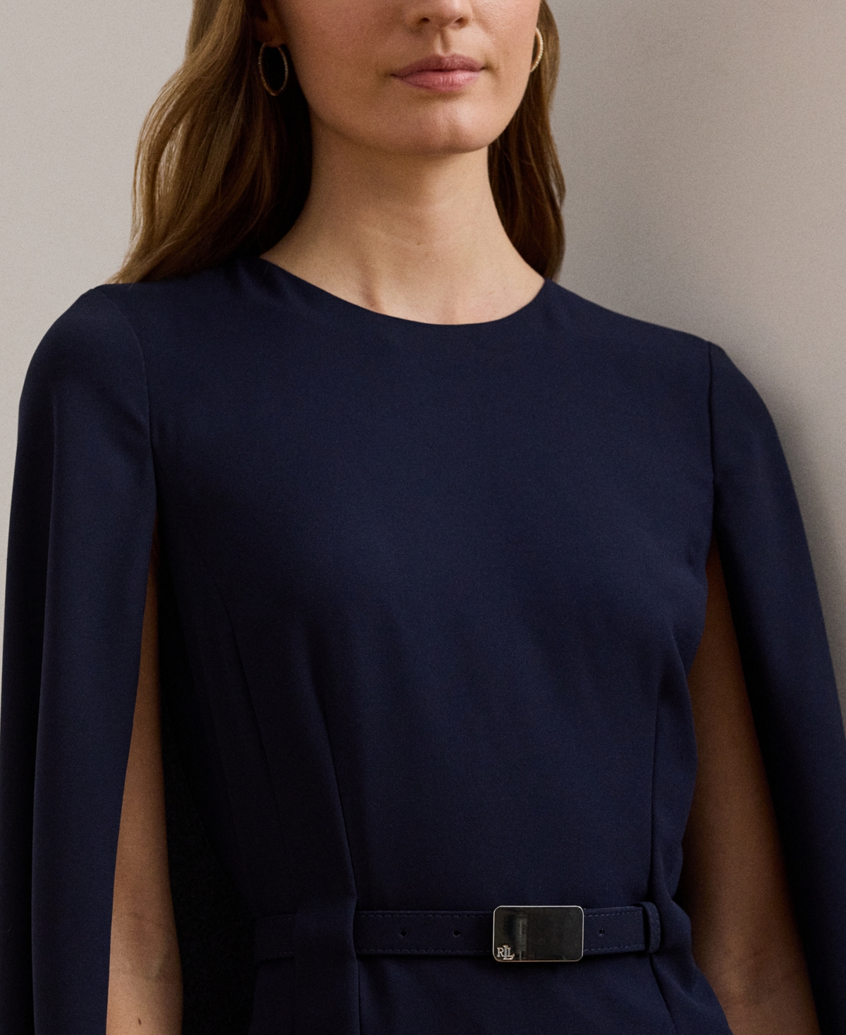 Ralph Lauren Women's Belted Cape Georgette Cocktail Dress In Lighthouse Navy