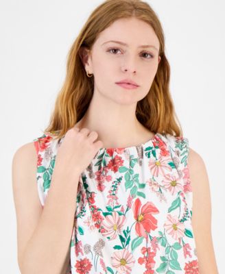 売れ筋商品|||トミー ヒルフィガー カットソー トップス レディース Women's Floral Sleeveless Bubble-Hem Top Ivory Multi Tommy Hilfiger Women's Floral Sleeveless Bubble-Hem Top - Macy's