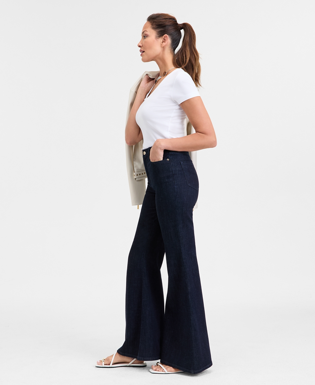 Inc International Concepts Women's Super Flared-leg Jeans, Exclusively At Macy's In Dk Indigo