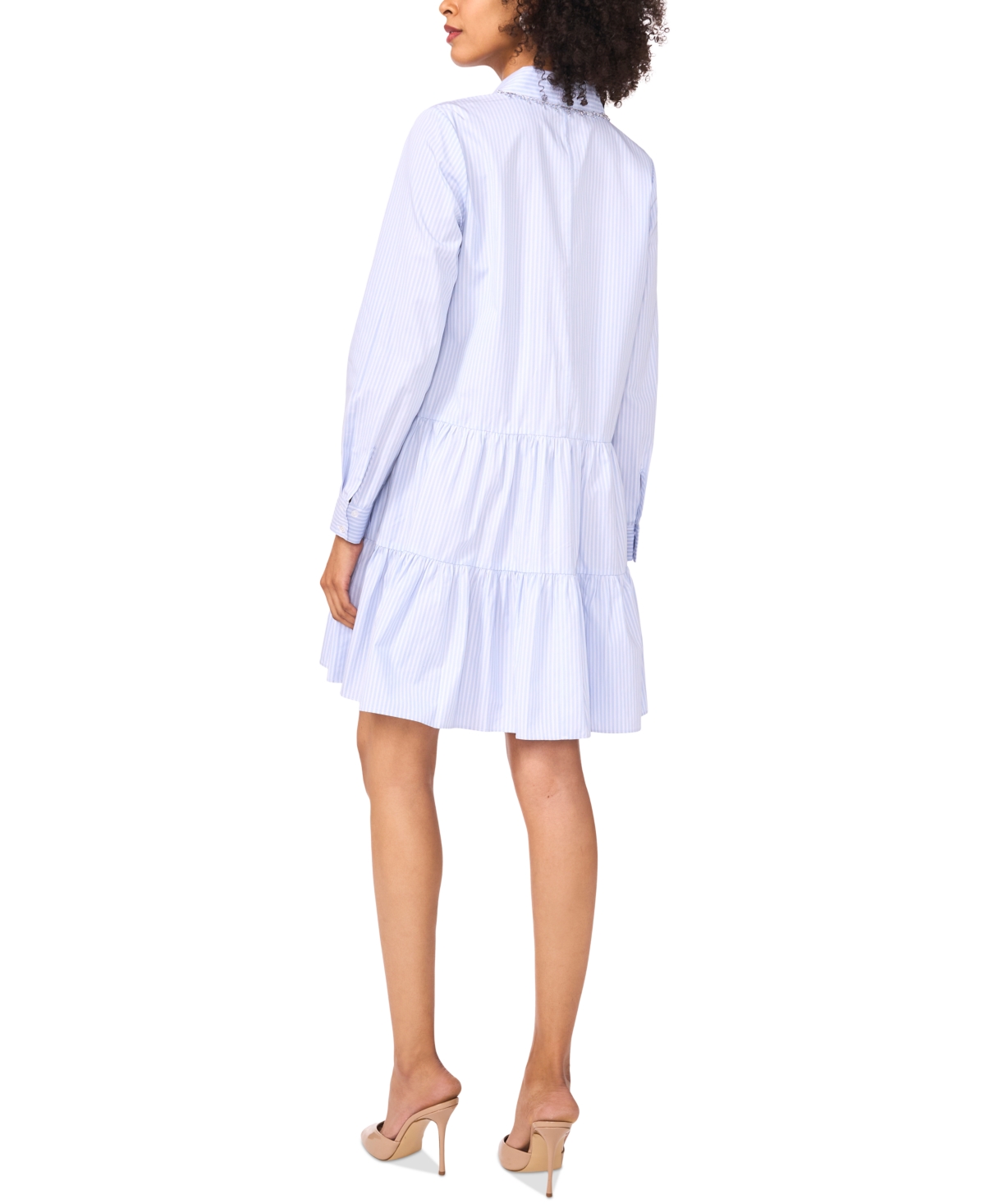 1.state Women's Embellished-collar Tiered Cotton Dress In Windward Blue