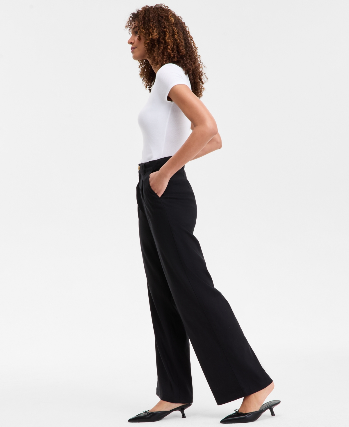 Inc International Concepts Women's High Rise Wide-leg Pants, Exclusively At Macy's In Deep Black