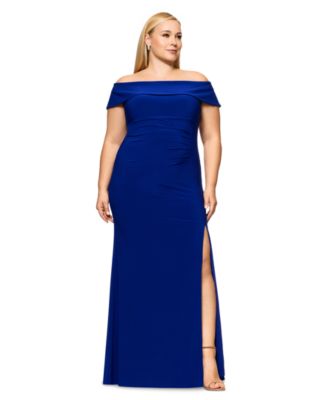 XSCAPE - Plus Size Off-The-Shoulder Jersey Gown