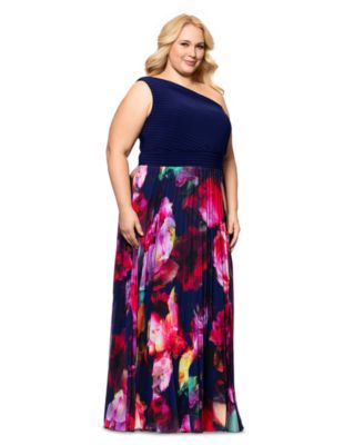 Plus Size One-Shoulder Pleated Gown