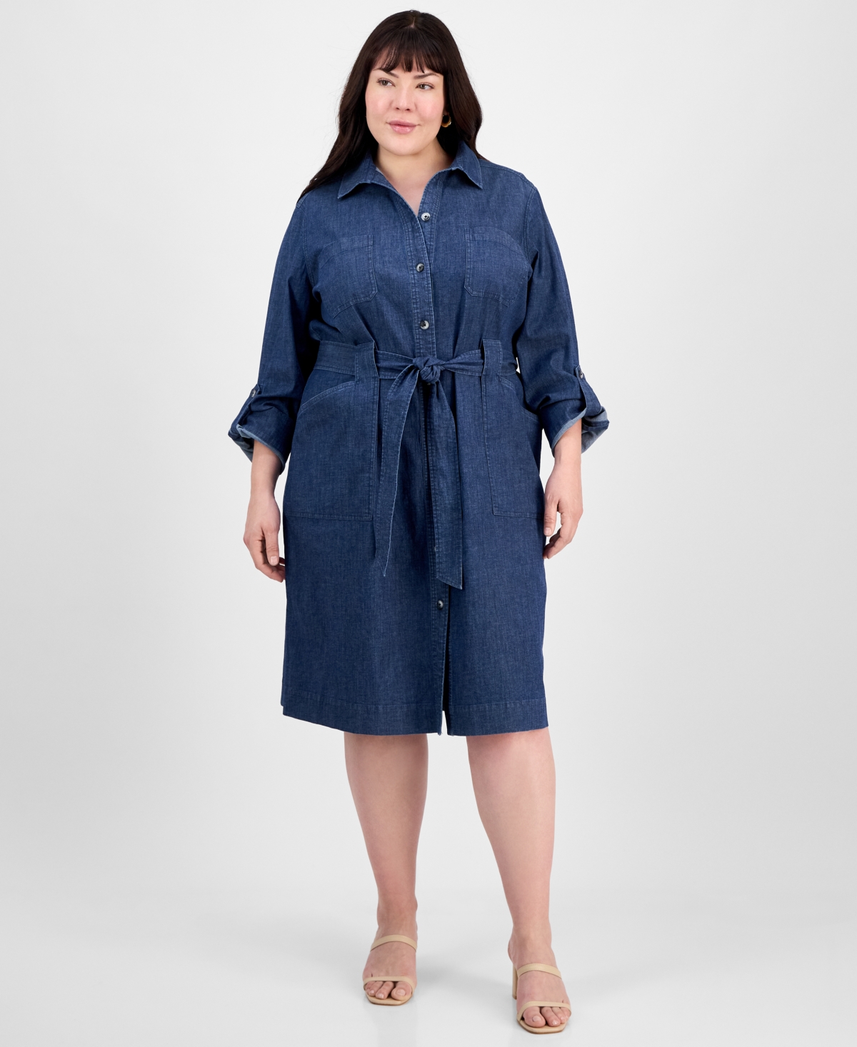 Plus Size Denim Shirtdress - Dark Wash