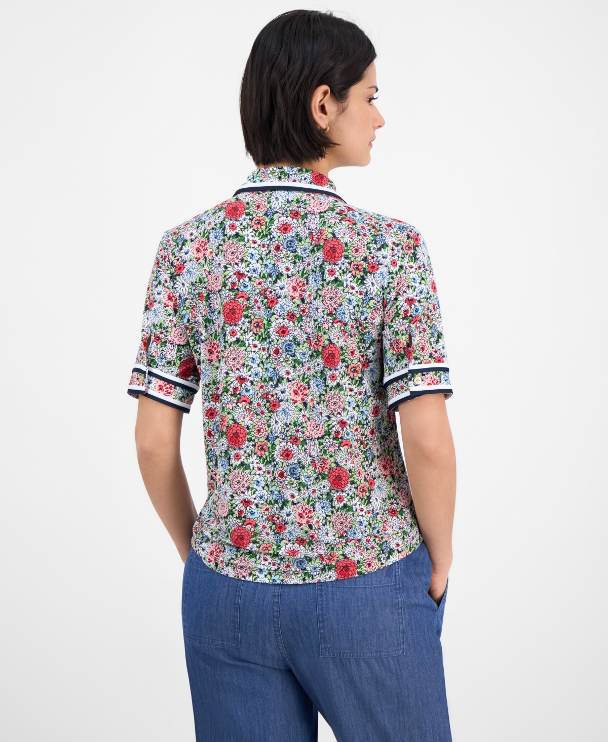 Nautica Jeans Women's Floral-print Polo Shirt In Bloom Multi