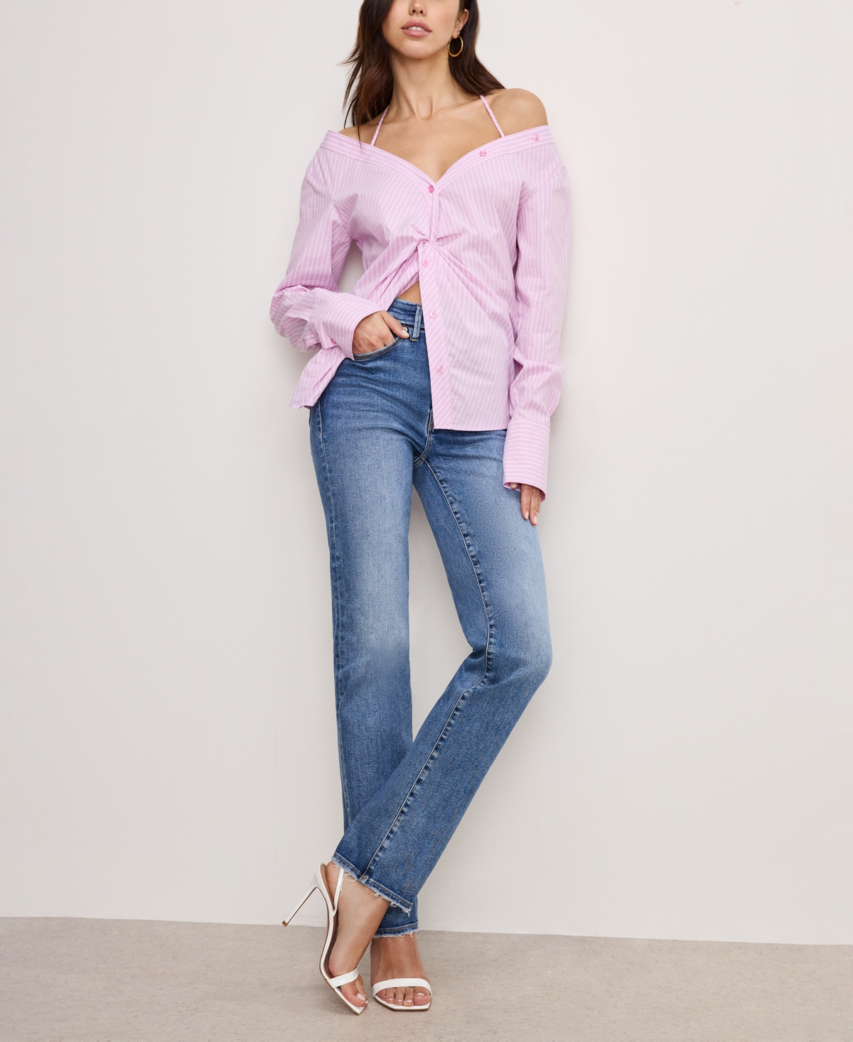 GOOD AMERICAN WOMEN'S OFF-THE-SHOULDER LONG-SLEEVE TOP 