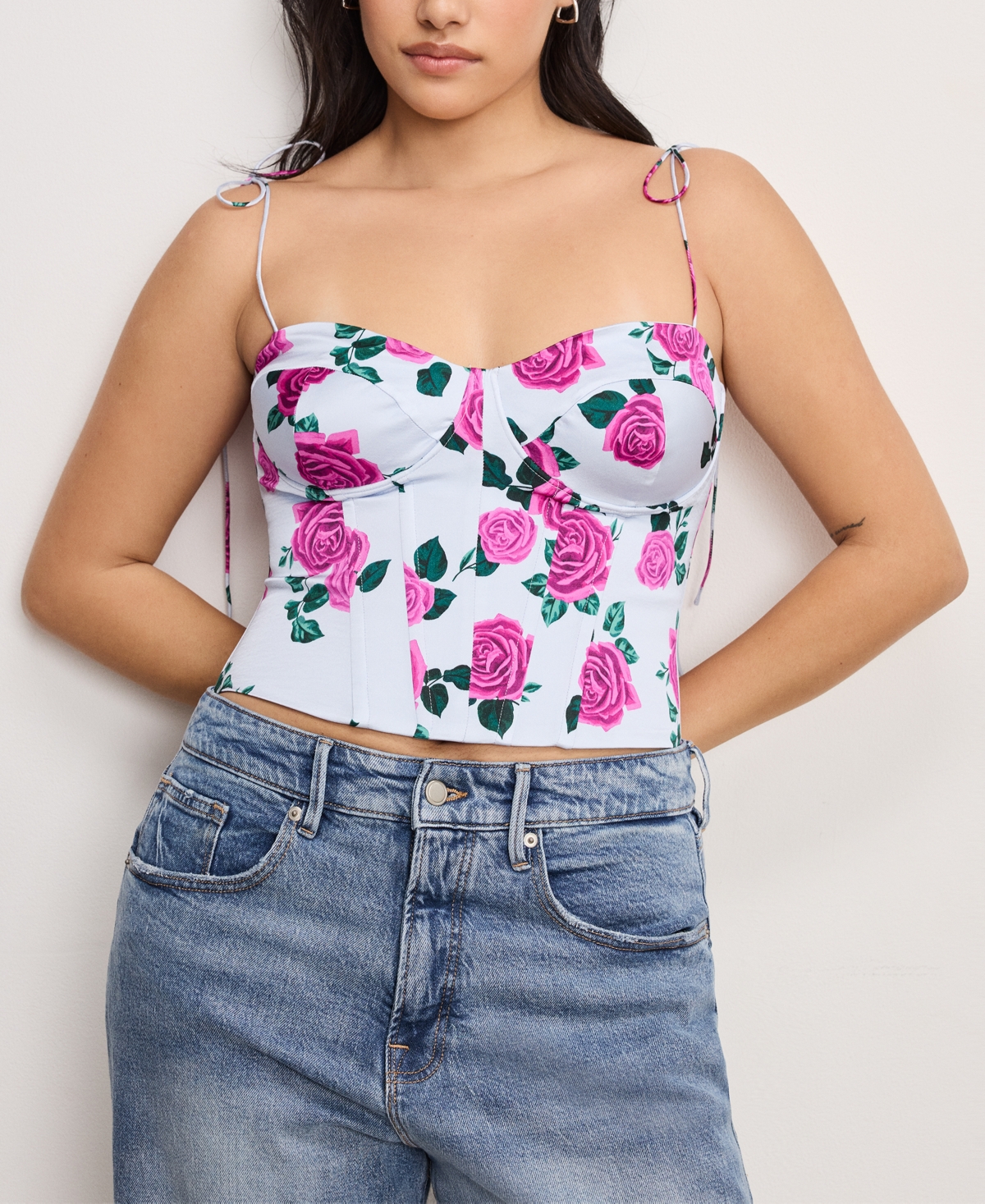Shop Good American Women's Printed Satin Bustier Top In Vintage Rose