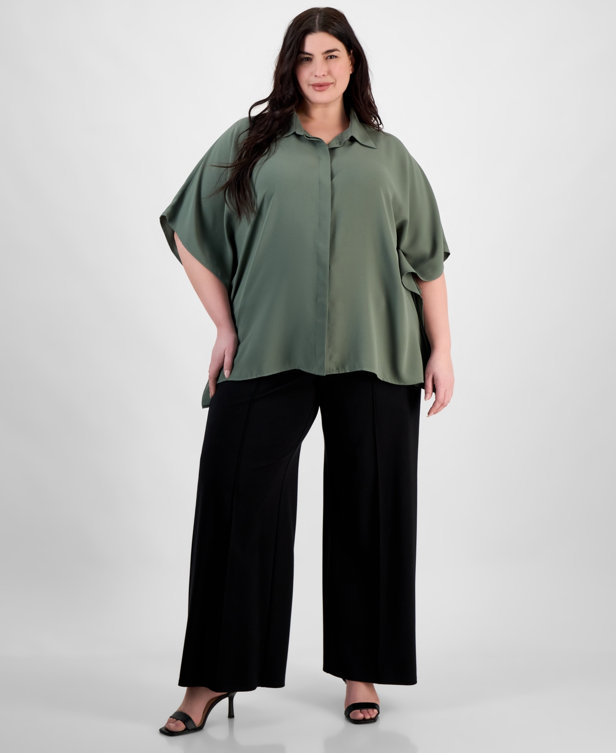 ANNE KLEIN PLUS SIZE DOLMAN-SLEEVE VENTED-HEM BLOUSE 