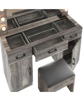 Vanity Desk Set with Large Lighted Mirror and Power Outlet for Convenient Makeup and Grooming