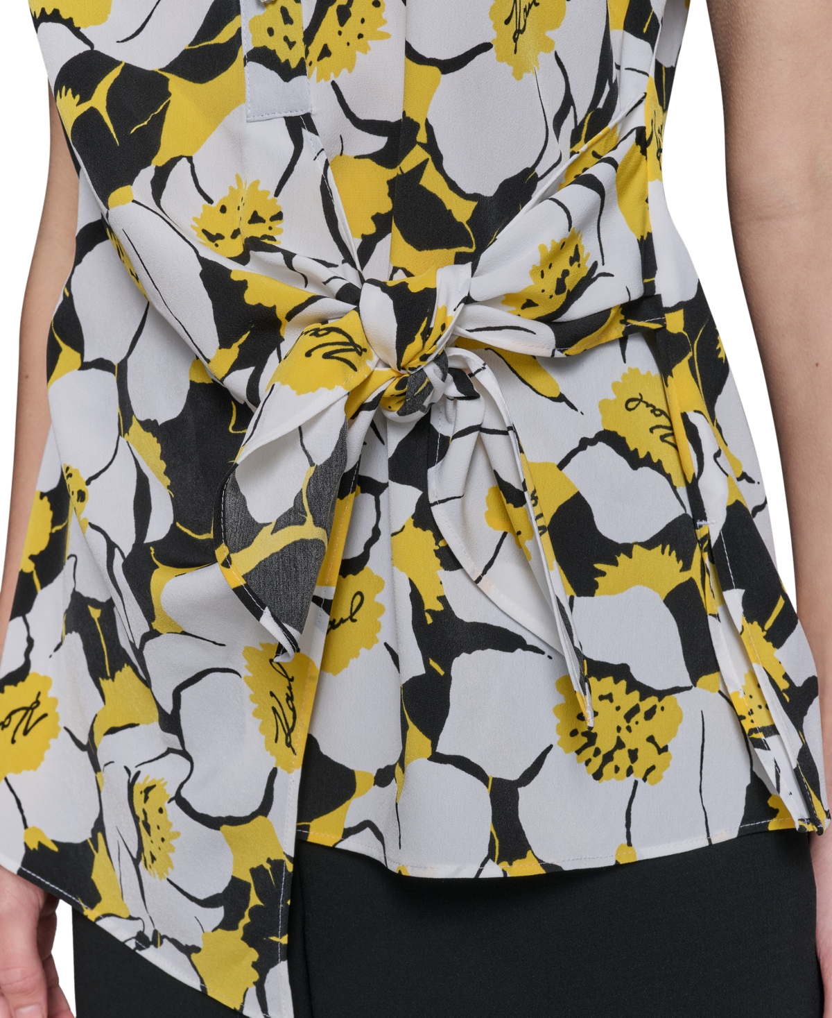 KARL LAGERFELD WOMEN'S PRINTED ASYMMETRICAL BUTTON-FRONT TOP 