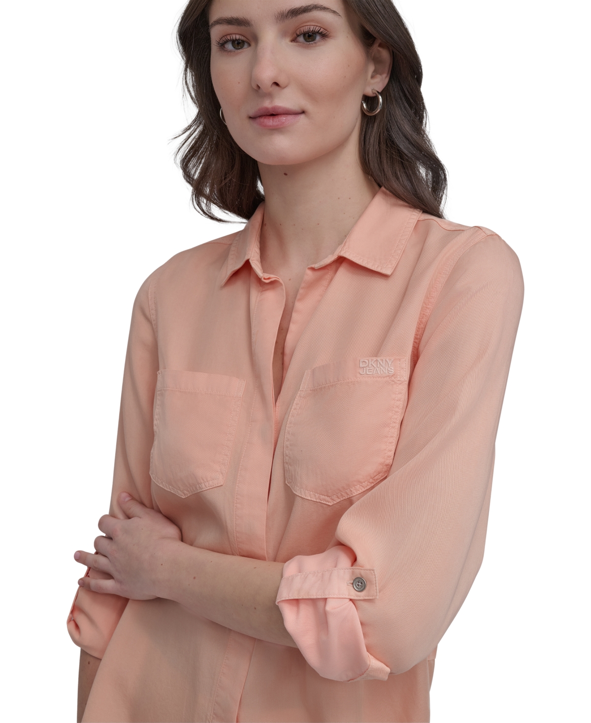 DKNY JEANS WOMEN'S ROLL-TAB-SLEEVE BUTTON-FRONT SHIRT 