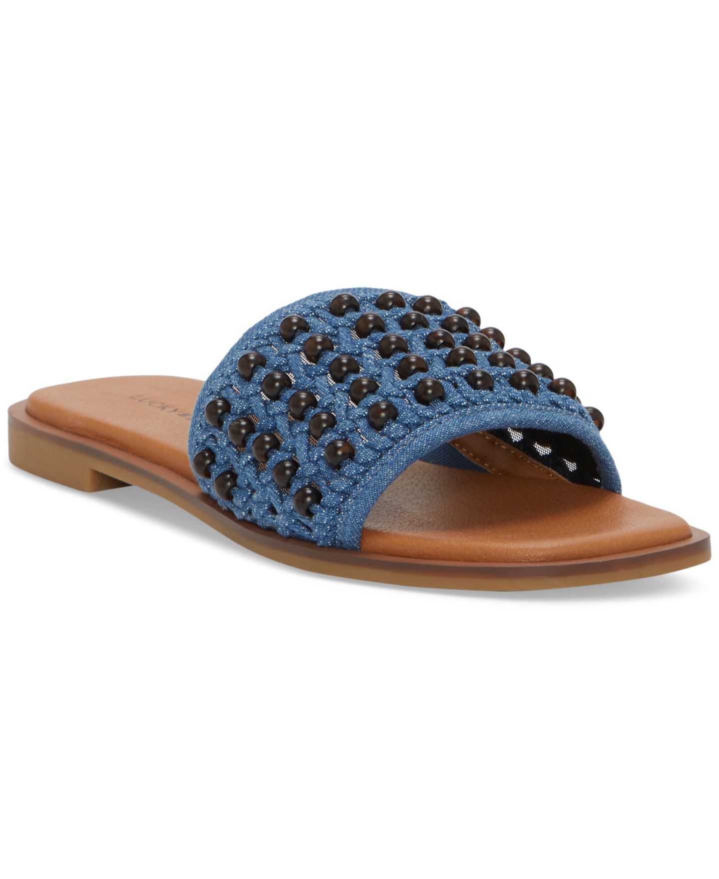 Женские сандалии Lucky Brand Gidya Beaded Slide Flat, цвет: Средний синий / Коричневый — фото 1
