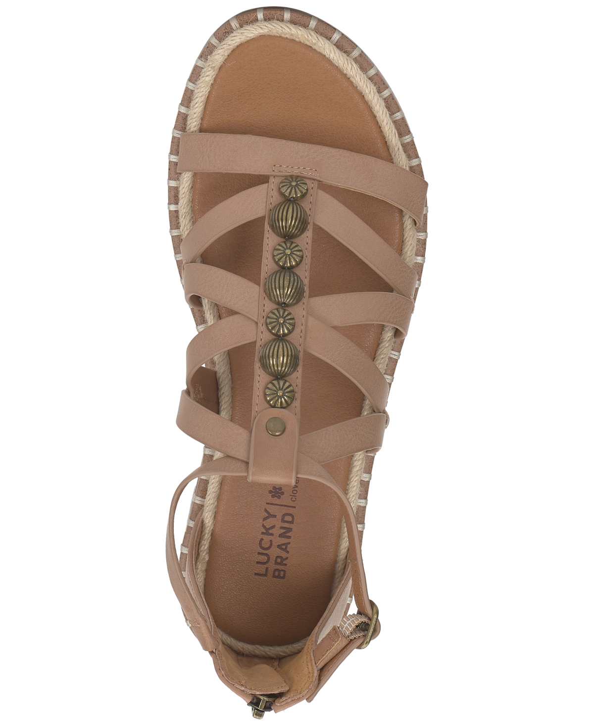 Shop Lucky Brand Women's Korina Embellished Strappy Gladiator Flat Sandals In Rhodonite,brown Burnished Leather