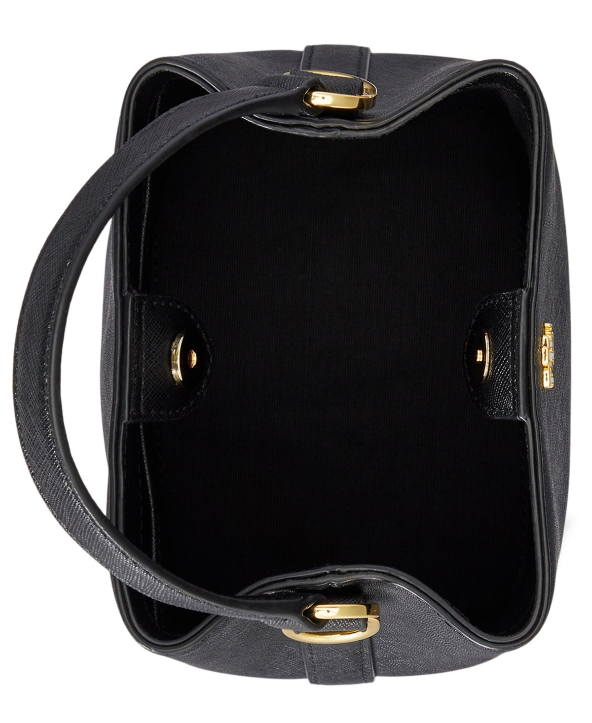 Ralph Lauren Crosshatch Leather Mini Reese Bucket Bag In Black