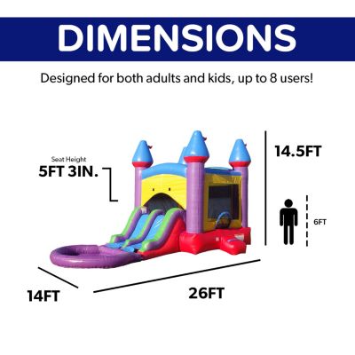HeroKiddo Jelly Bean Castle Bounce House & Water Slide Combo with Detachable Pool (No Blower Included), Commercial Grade Inflatable