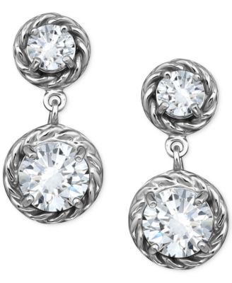 Cubic Zirconia Rope Frame Double Drop Earrings in 18k Gold-Plated Sterling Silver