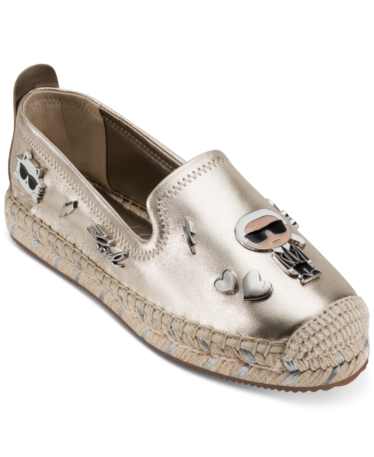 Shop Karl Lagerfeld Women's Michaela Embellished Slip-on Espadrille Flats In White Gold