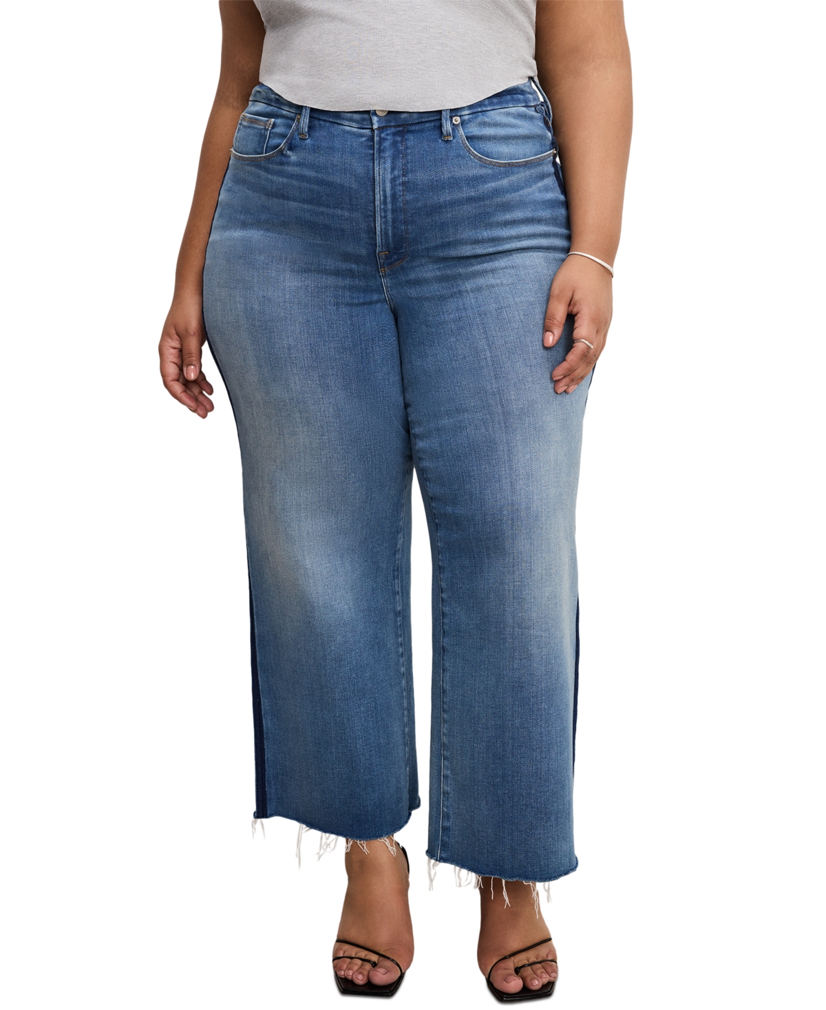 Good American Women's Soft-tech Good Waist Palazzo Cropped Jeans In Indigo