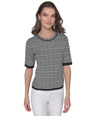 KARL LAGERFELD PARIS - Women's Sparkle Stripe Short-Sleeve Sweater