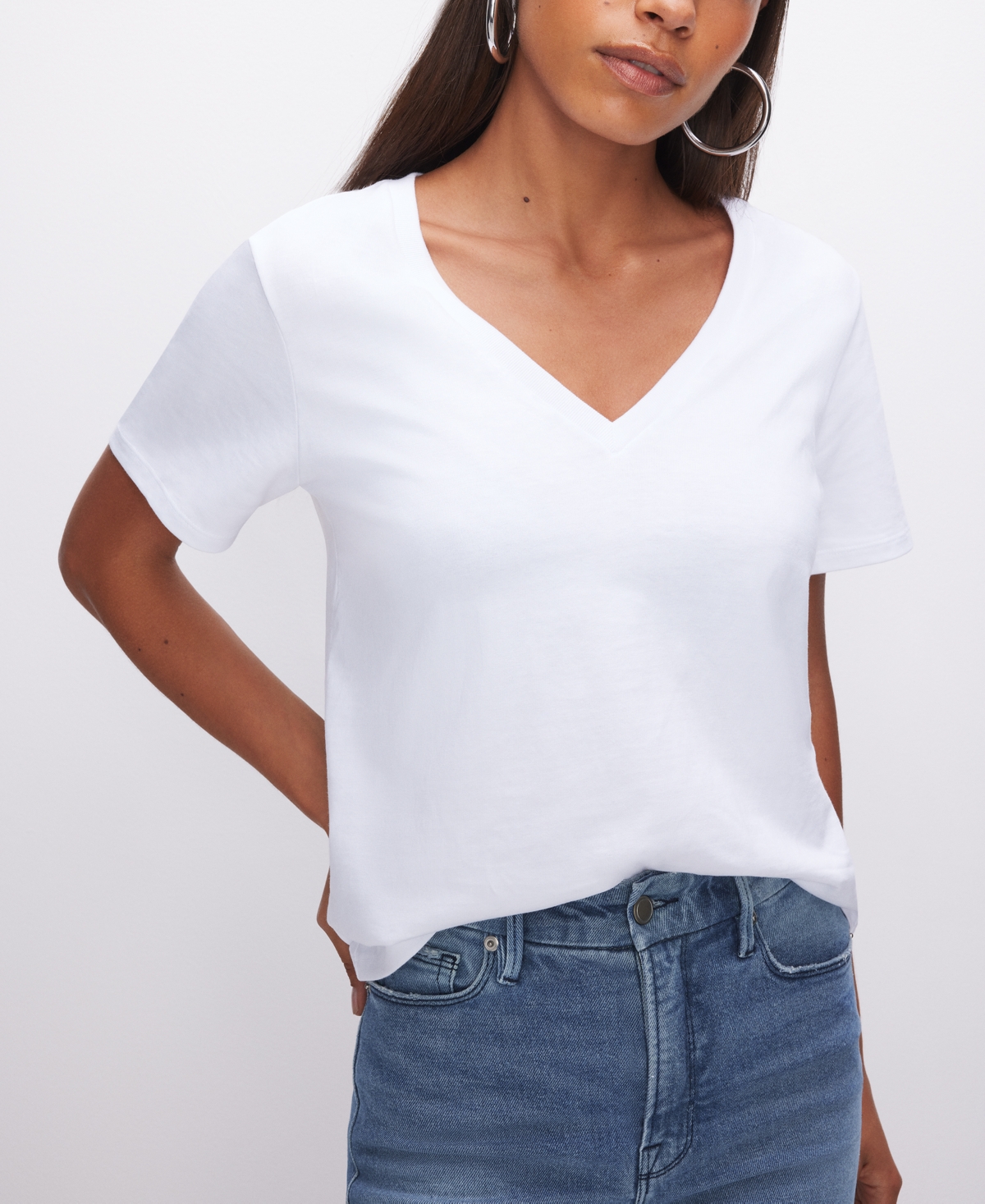 GOOD AMERICAN WOMEN'S HERITAGE V-NECK SHORT-SLEEVE T-SHIRT 
