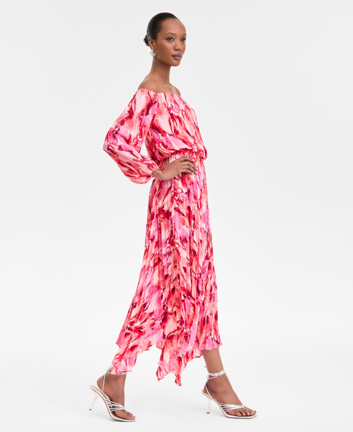 Inc International Concepts Women's Printed Pleated Off-the-shoulder Maxi Dress, Exclusively At Macy's In Vera Bouqu