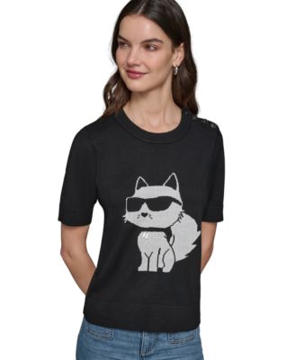KARL LAGERFELD PARIS - Women's Choupette Button-Shoulder Top