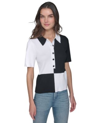 KARL LAGERFELD PARIS - Women's Checkerboard Henley Top
