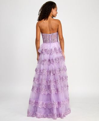 Juniors' Floral Sequin Embellished Ruffled Strapless Gown, Created for Macy's