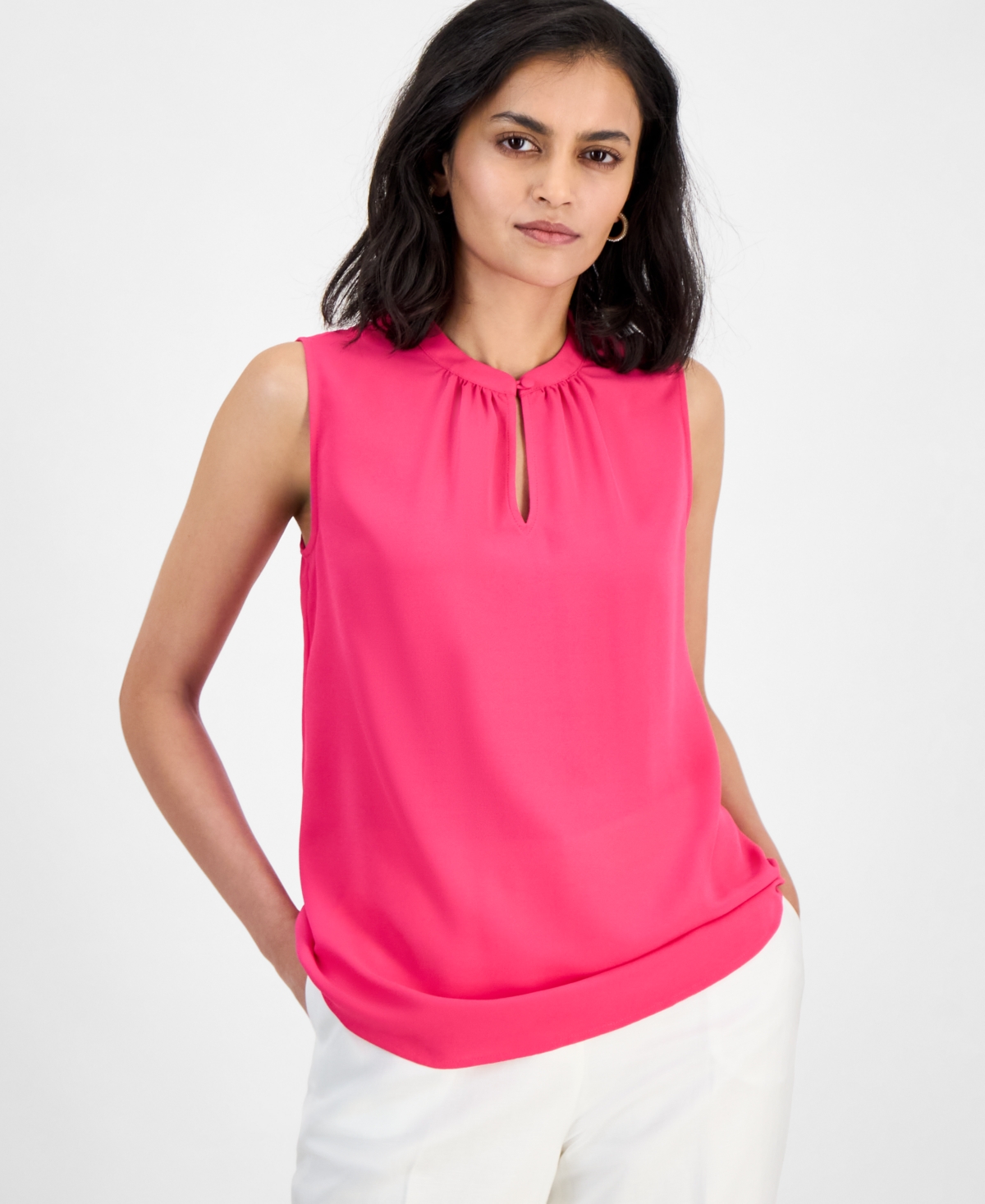 Kasper Women's Crepe Keyhole Jewel-neck Sleeveless Top In Pink Perfection