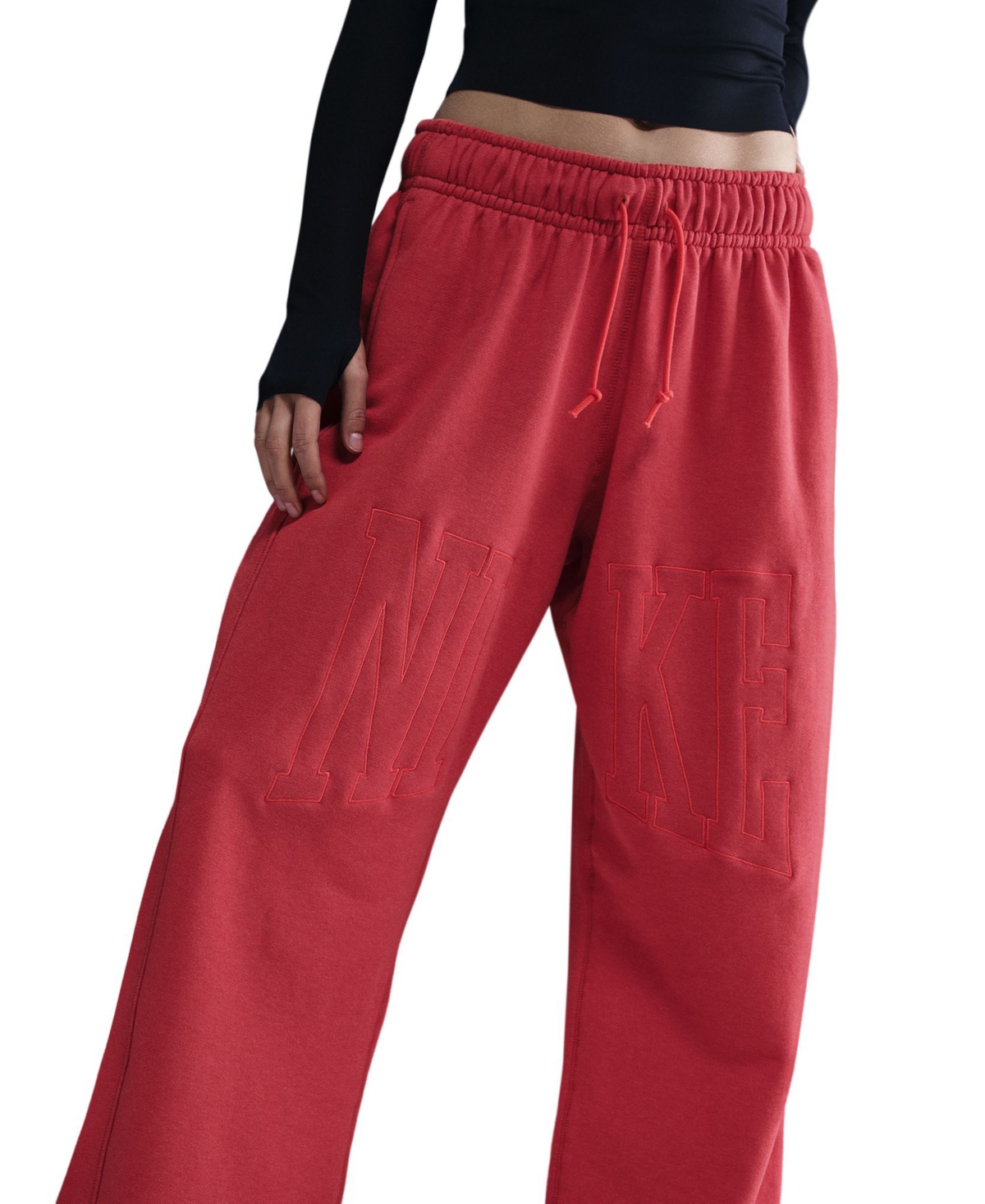 NIKE SPORTSWEAR WOMEN'S MID-RISE OVERSIZED OPEN-HEM FRENCH TERRY PANTS 