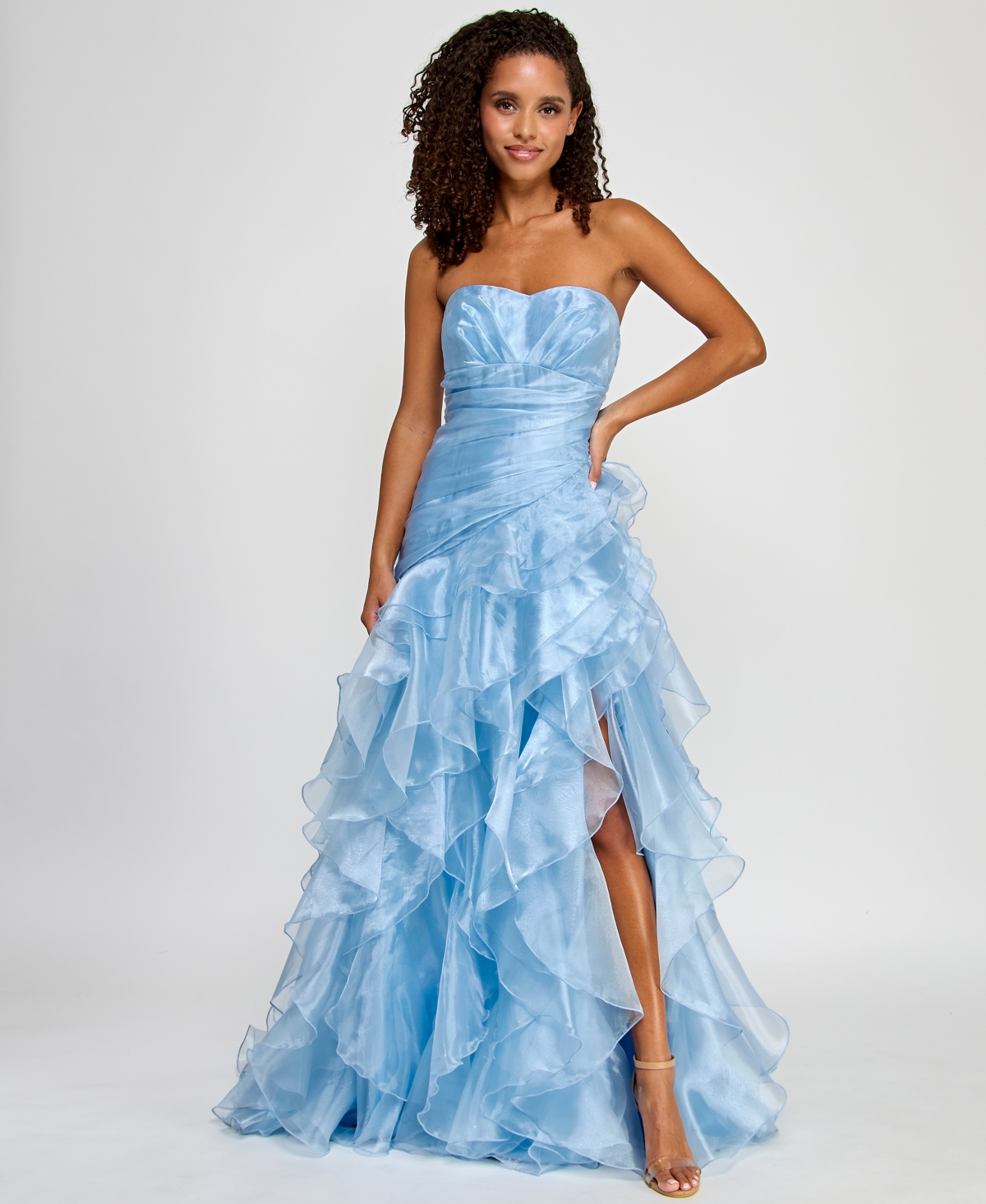Say Yes Juniors' Ruffled Strapless Ball Gown, Created For Macy's In Light Blue