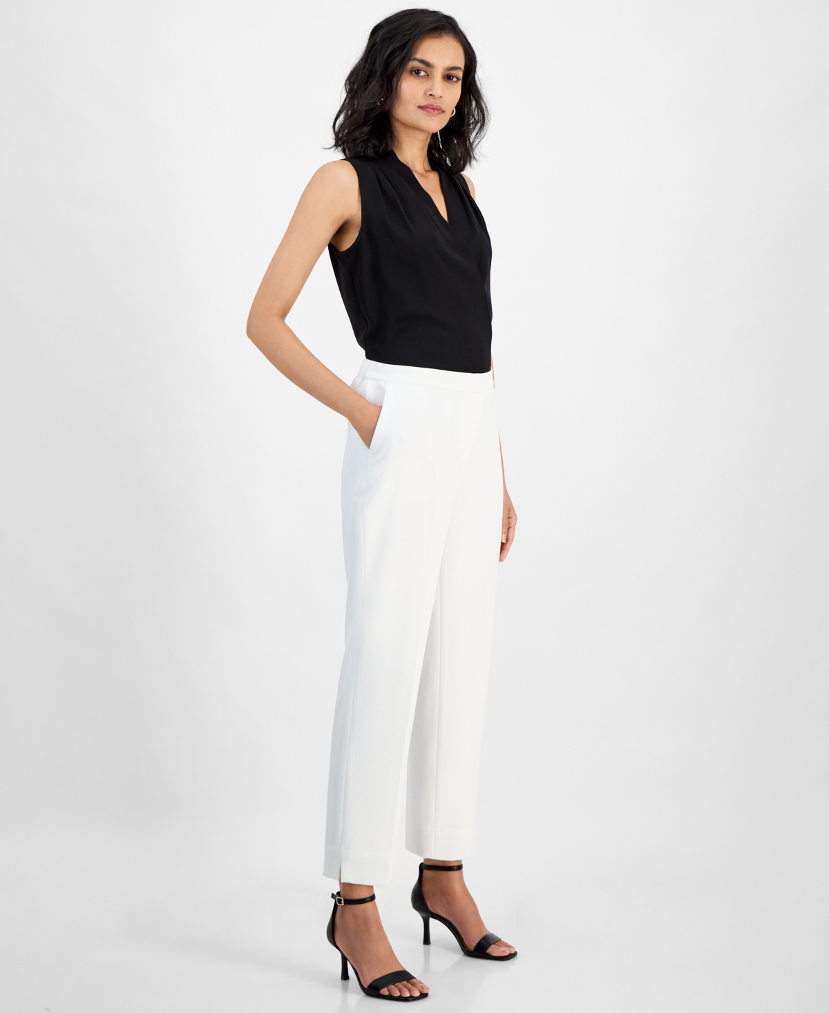 Kasper Women's Textured Fly-front Elastic-back Ankle Pants, Regular & Petite Sizes In Lily White