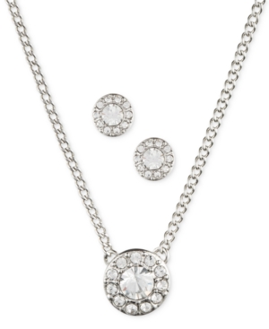 Givenchy Stone & Crystal Halo Pendant Necklace & Stud Earrings Set In Silver