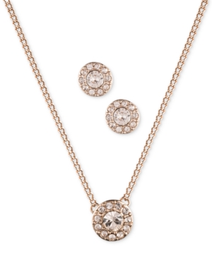Shop Givenchy Stone & Crystal Halo Pendant Necklace & Stud Earrings Set In Rose Gold