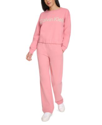 売れ筋商品|||カルバンクライン カットソー トップス レディース Performance Women's Flocked-Logo Fleece Sweatshirt Moonrock Calvin Klein Performance Women's Flocked-Logo Fleece
