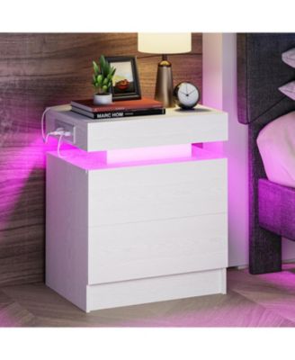 Night Stand with Charging Station, Nightstand with LED Light