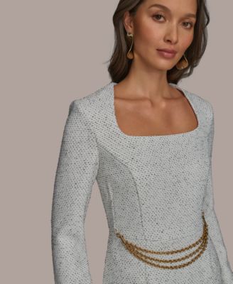 【Donna Karan New York】Square-Neck Chain-Trim Dress Donna Karan New York Women's Square-Neck Chain-Trim Dress