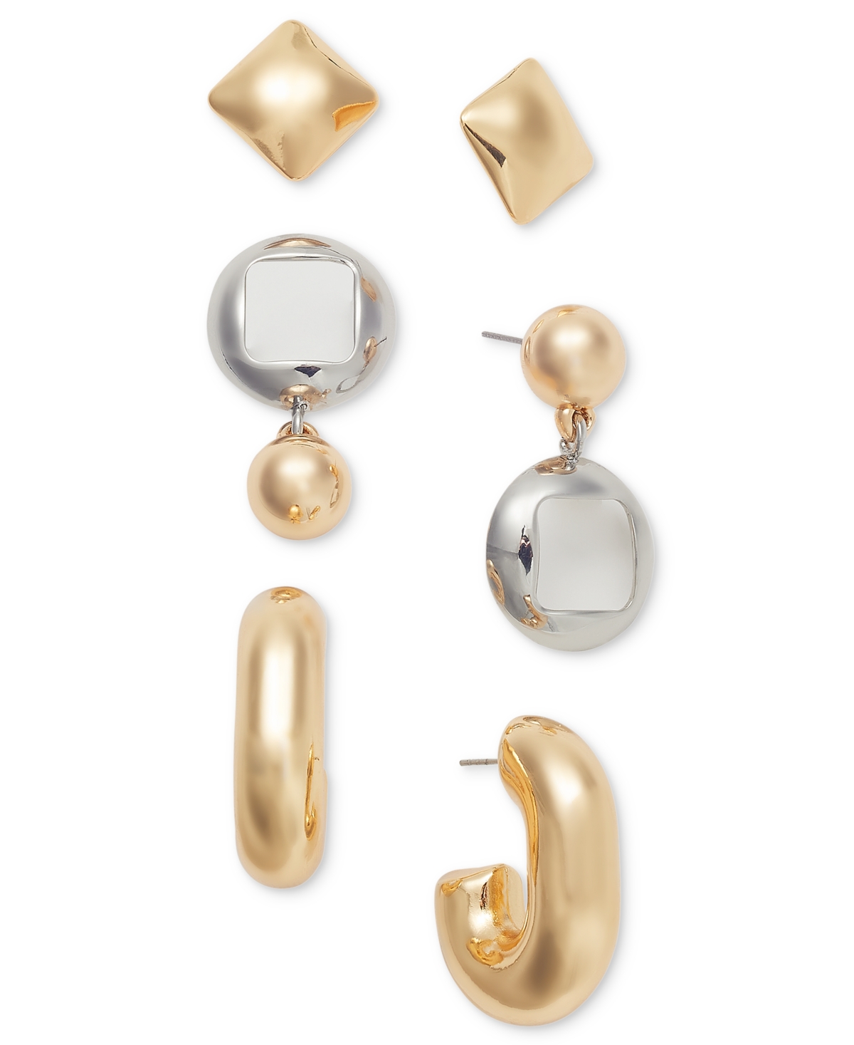 Two-Tone 3-Pc. Set Sculptural Earrings, Exclusively at Macy's - Two Tone