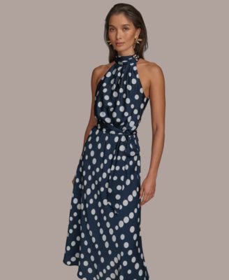 【Donna Karan New York】Polka Dot High-Neck Dress Donna Karan New York Petite Polka-Dot Halter Midi Dress - Macy's