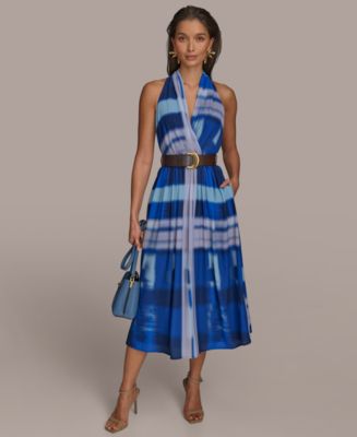 Donna Karan New York Women's Printed Belted A-Line Dress - Macy's