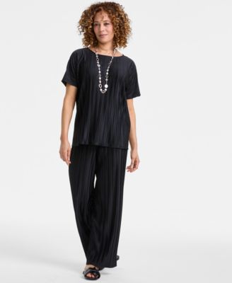 JM Collection Women's Pleated Boat-Neck Top -  Pleated Pants, Exclusively at Macy's