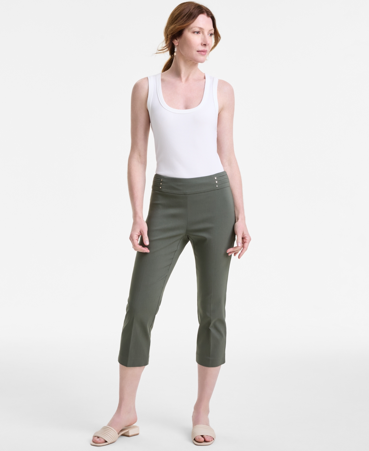 JM COLLECTION PETITE RIVET-DETAIL CAPRI PANTS, CREATED FOR MACY'S 