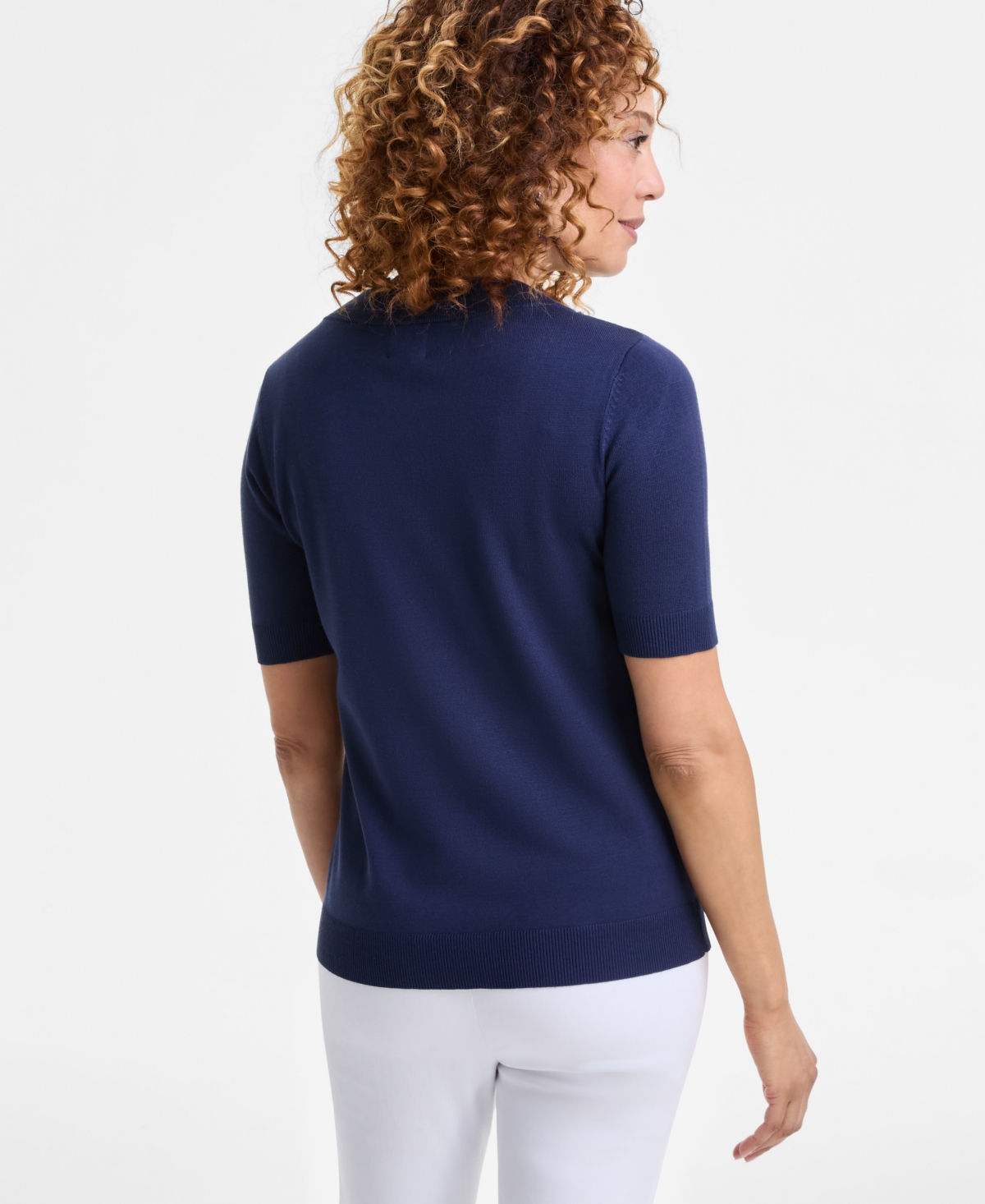 Shop Jm Collection Women's Embellished Elbow-sleeve Sweater, Exclusively At Macy's In Intrepid Blue